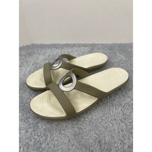 Crocs Sanrah Circle Sandals Women Size 9 Khaki Oyster Wedge Slide Flip Flop